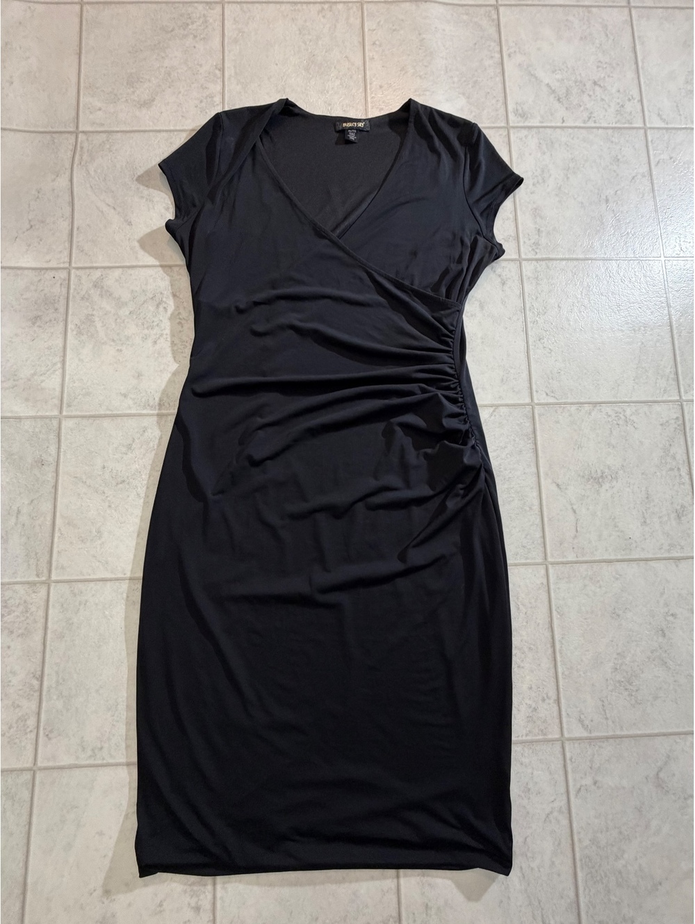 Paisley Sky Black Ruched Side Wrap Dress XL